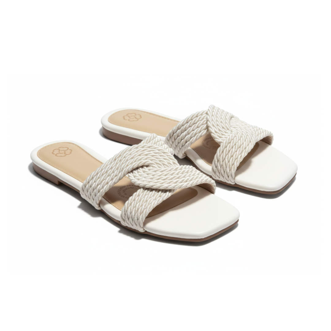 sandalia plana con tejido trenzado